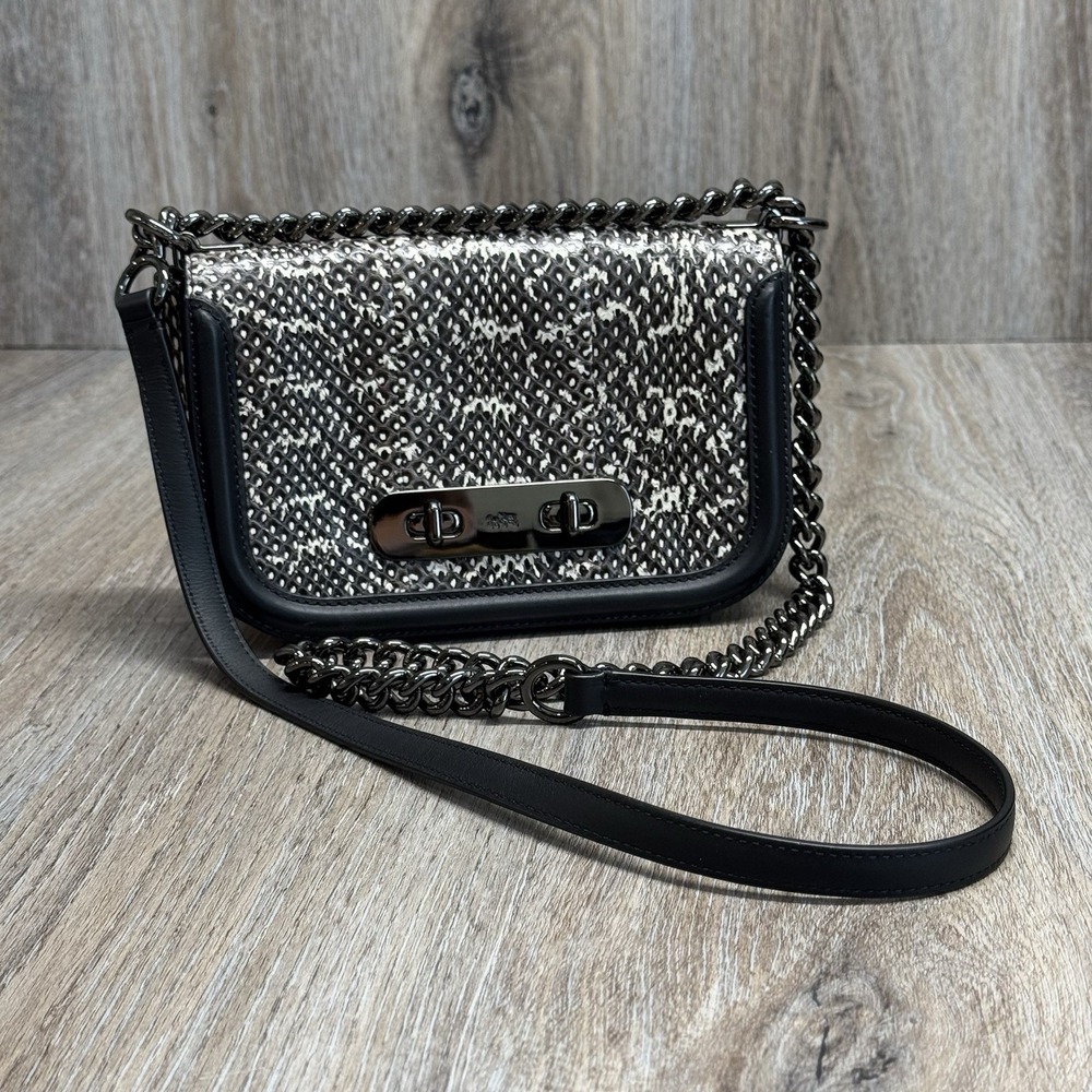 COACH Leather Snakeskin Pattern Crossbody Black Shoulder Bag 59493 EUC